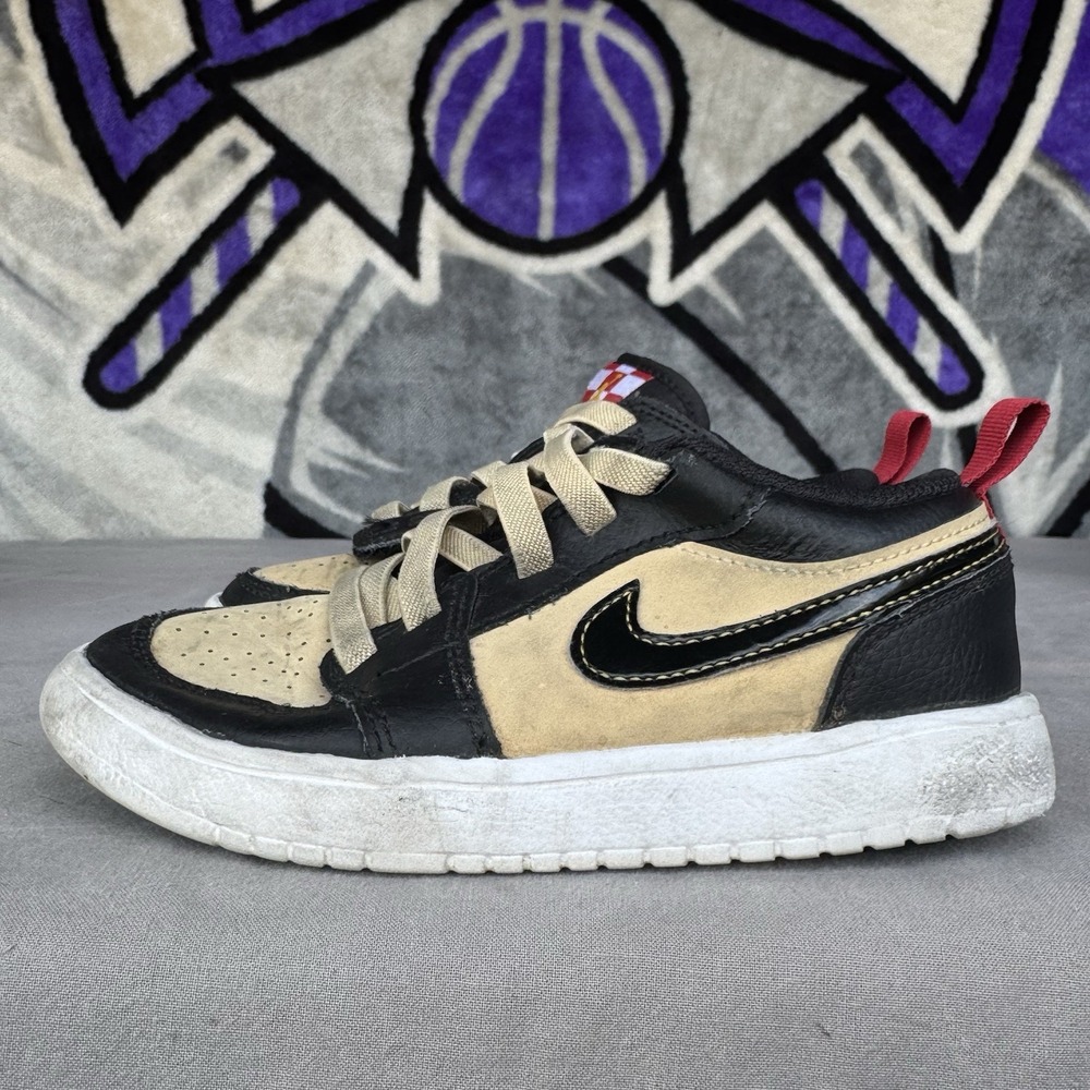 Size 12c - Jordan Air‎ Jordan 1 Low Kids Black/Tan Leather Sneakers HQ2015-200